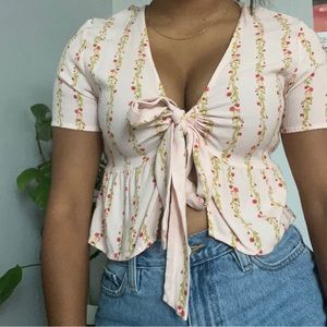 LA hearts pink tie front top